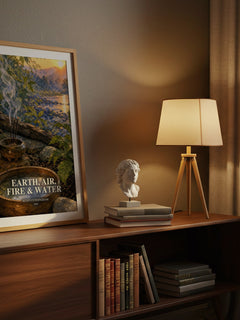 Earth, air, fire & water watercolour print on bookshelf – Scott Cunningham fan gift