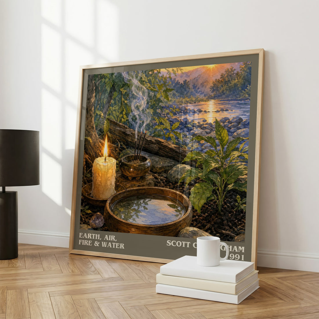 Earth, air, fire & water literary print framed by window – literary home decor