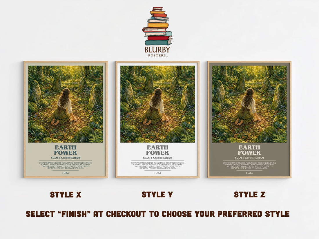 Earth power bookish print in frame leaning in hallway – non fiction wall art (mockup)