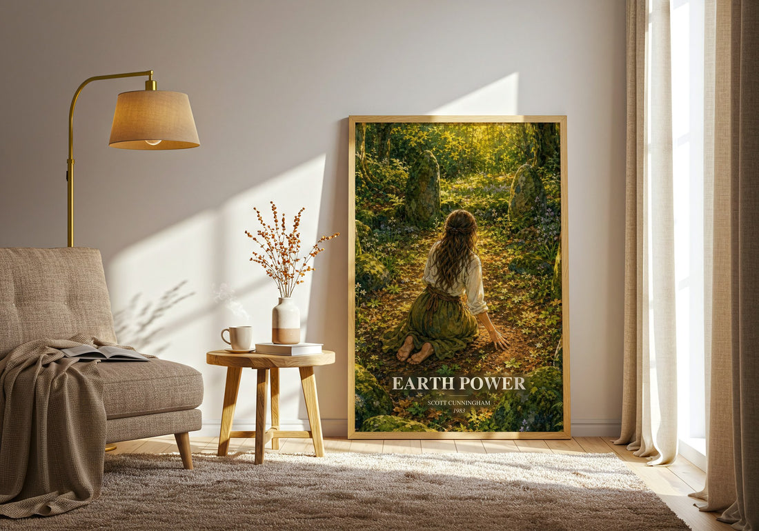 Earth power watercolour print in frame leaning in hallway – non fiction wall art