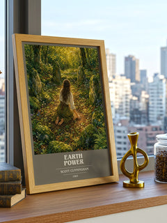 Earth power book cover print framed by window – literary home decor