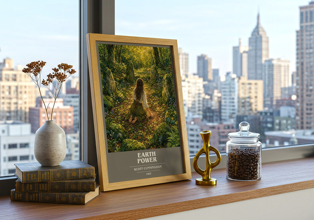 Earth power book cover print framed by window – literary home decor