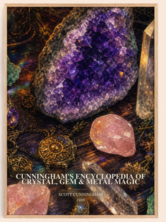 Cunningham's encyclopedia of crystal, gem & metal magic watercolour book poster by Scott Cunningham – framed literary art