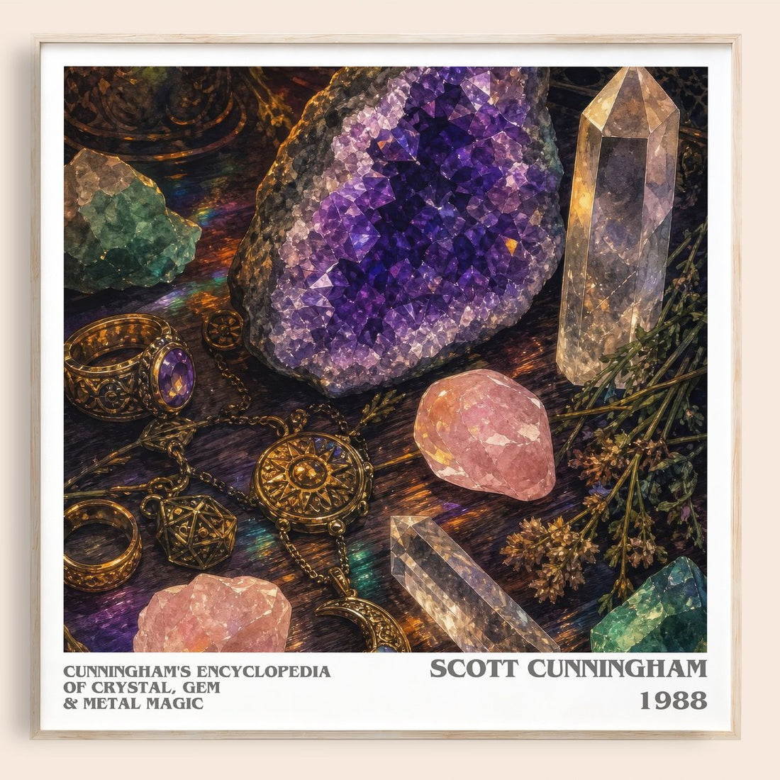 Cunningham's encyclopedia of crystal, gem & metal magic literary book poster by Scott Cunningham – framed literary art print