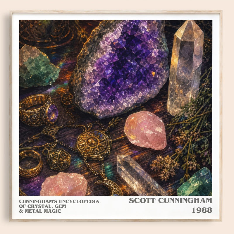 Cunningham's encyclopedia of crystal, gem & metal magic literary book poster by Scott Cunningham – framed literary art print