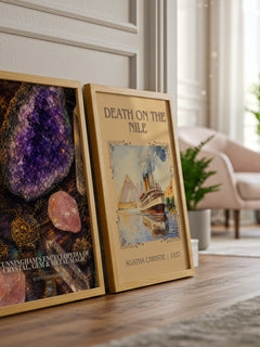 Cunningham's encyclopedia of crystal, gem & metal magic watercolour print framed by window – literary home decor