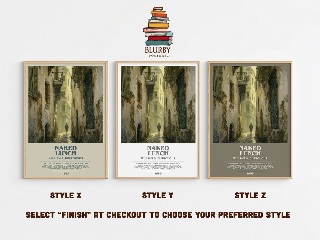 Naked Lunch bookish print in frame leaning in hallway – literary fiction wall art (mockup)