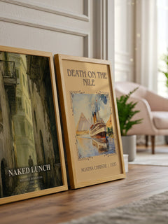 Naked Lunch watercolour print framed by window – literary home decor