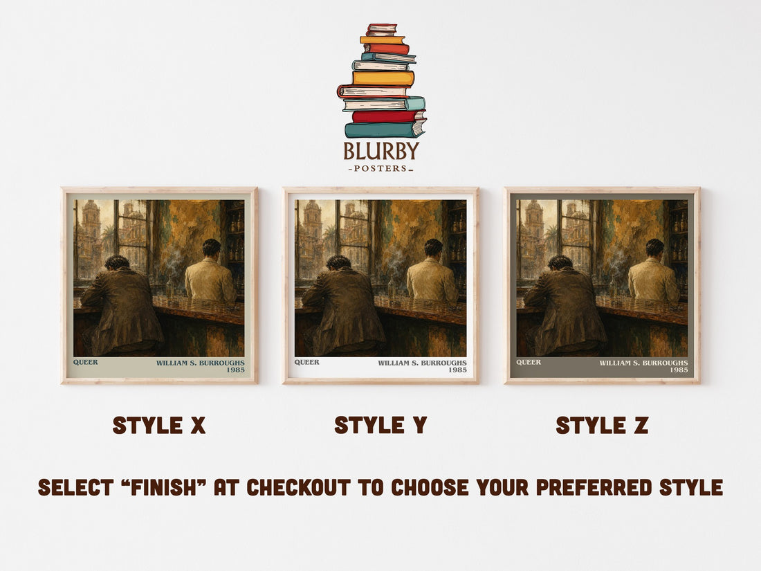 Queer literary print in frame leaning in hallway – literary fiction wall art (mockup)