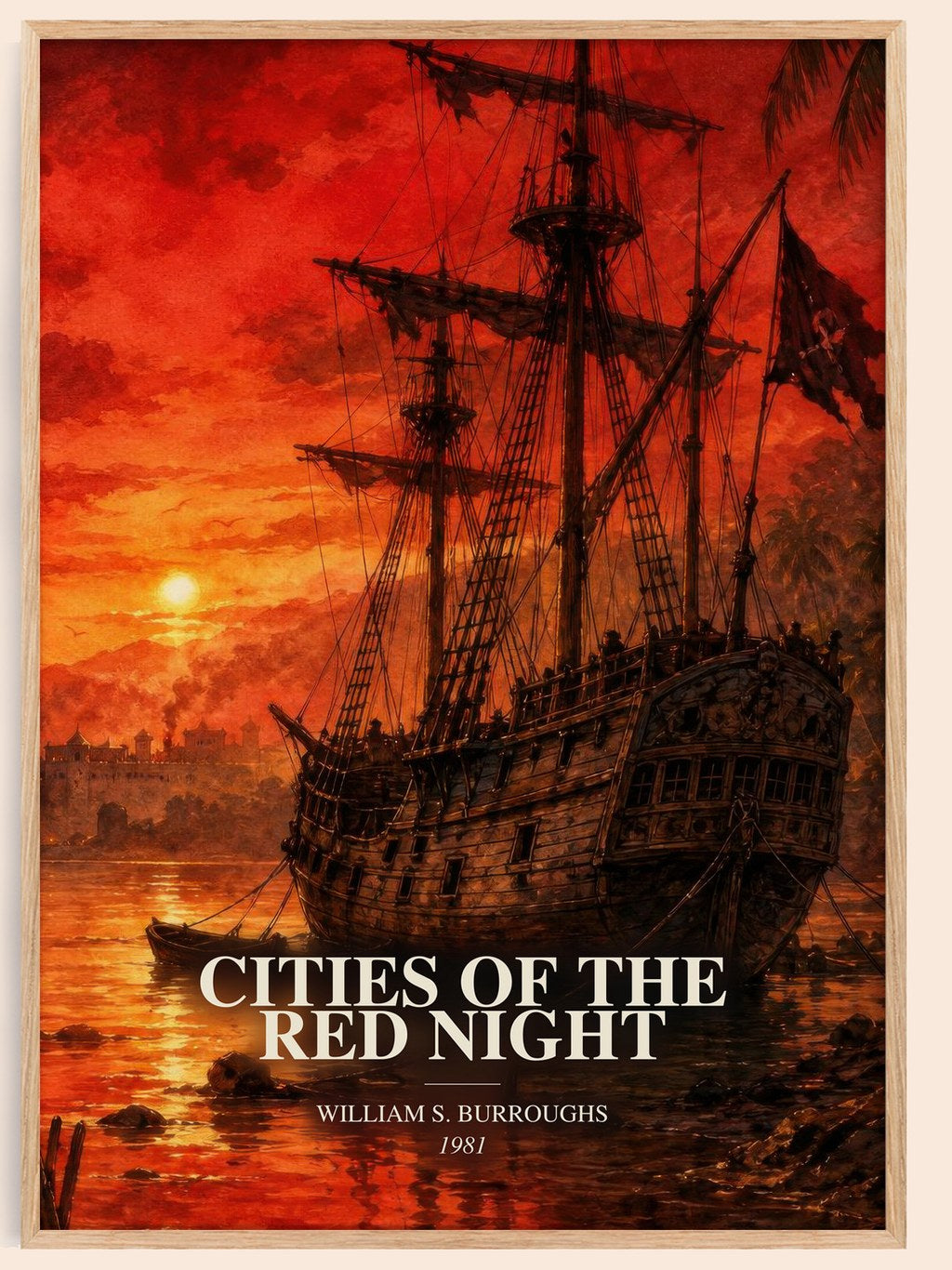 Cities of the Red Night watercolour book poster by William S. Burroughs – framed literary art print