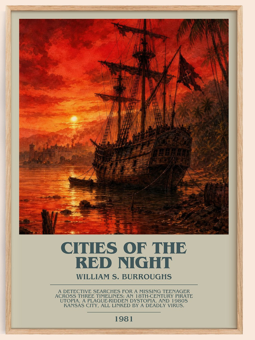 Cities of the Red Night bookish book poster by William S. Burroughs – framed literary art print