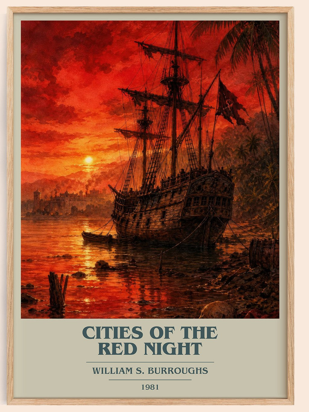 Cities of the Red Night book cover book poster by William S. Burroughs – framed literary art print
