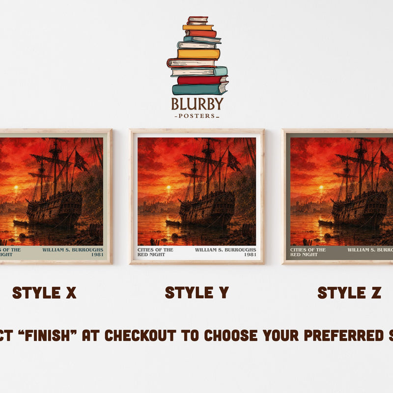 Cities of the Red Night literary print in frame leaning in hallway – sci fi wall art