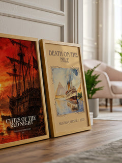 Cities of the Red Night watercolour print framed by window – literary home decor