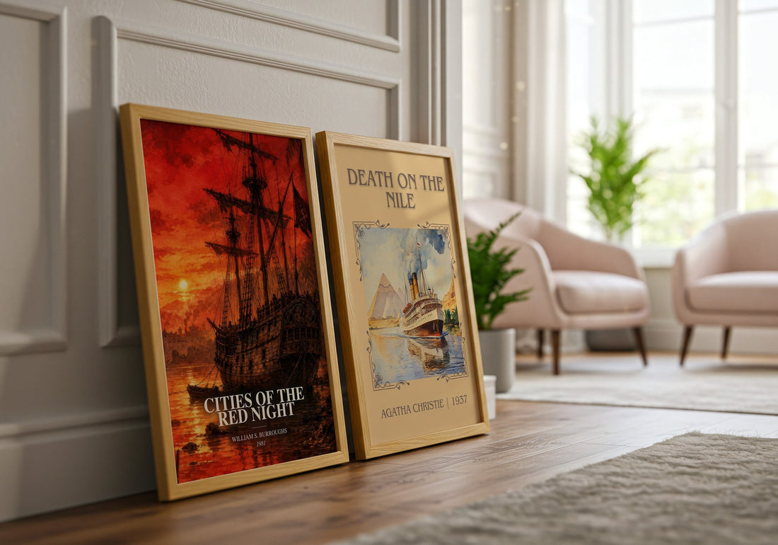 Cities of the Red Night watercolour print framed by window – literary home decor