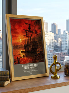 Cities of the Red Night book cover print framed by window – literary home decor