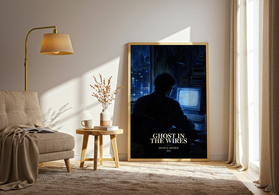 Ghost in the wires watercolour print in frame leaning in hallway – memoir wall art