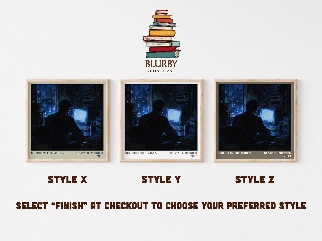 Ghost in the wires literary print in frame leaning in hallway – memoir wall art (mockup)