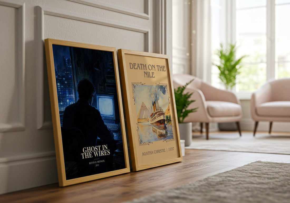 Ghost in the wires watercolour print framed by window – literary home decor
