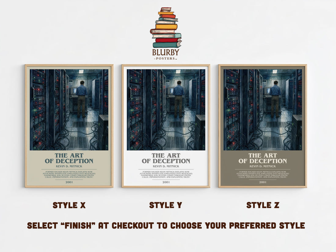 The Art of Deception bookish print in frame leaning in hallway – non fiction wall art (mockup)