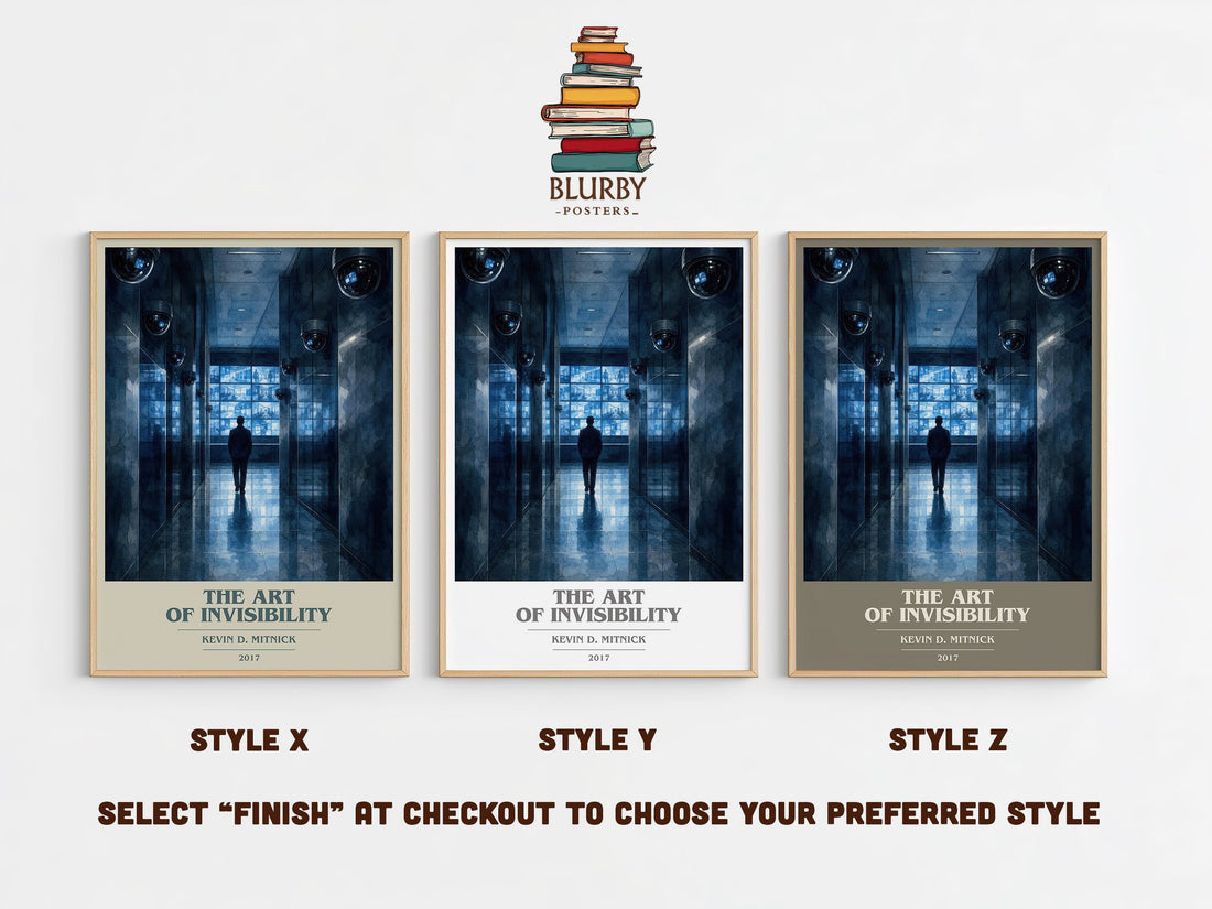 The Art of Invisibility book cover print in frame leaning in hallway – non fiction wall art (mockup)