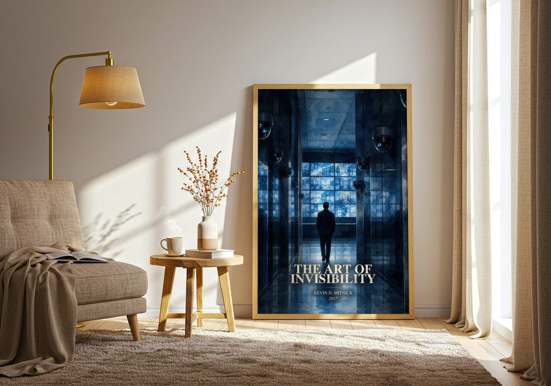 The Art of Invisibility watercolour print in frame leaning in hallway – non fiction wall art