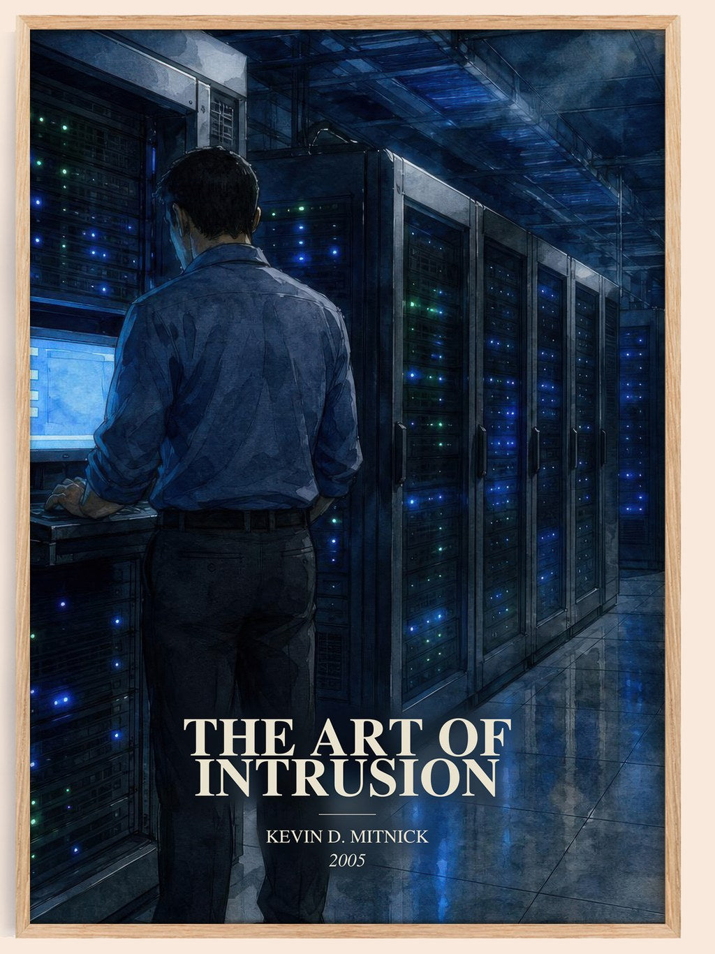 The Art of Intrusion watercolour book poster by Kevin D. Mitnick – framed literary art print