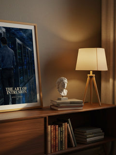 The Art of Intrusion watercolour print on bookshelf – Kevin D. Mitnick fan gift
