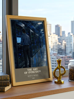 The Art of Intrusion book cover print framed by window – literary home decor