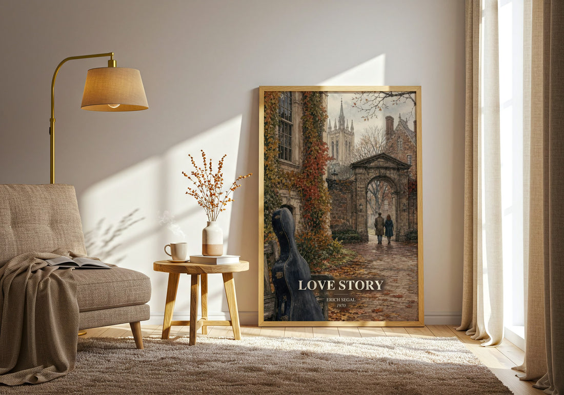 Love Story watercolour print in frame leaning in hallway – romance wall art