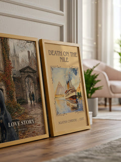 Love Story watercolour print framed by window – literary home decor