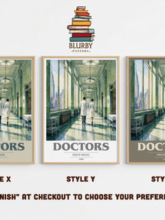 Doctors book cover print in frame leaning in hallway – contemporary fiction wall art