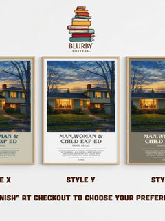 Man,woman & Child Exp Ed bookish print in frame leaning in hallway – contemporary fiction wall art