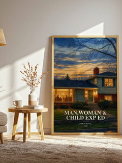 Man,woman & Child Exp Ed watercolour print in frame leaning in hallway – contemporary fiction wall art