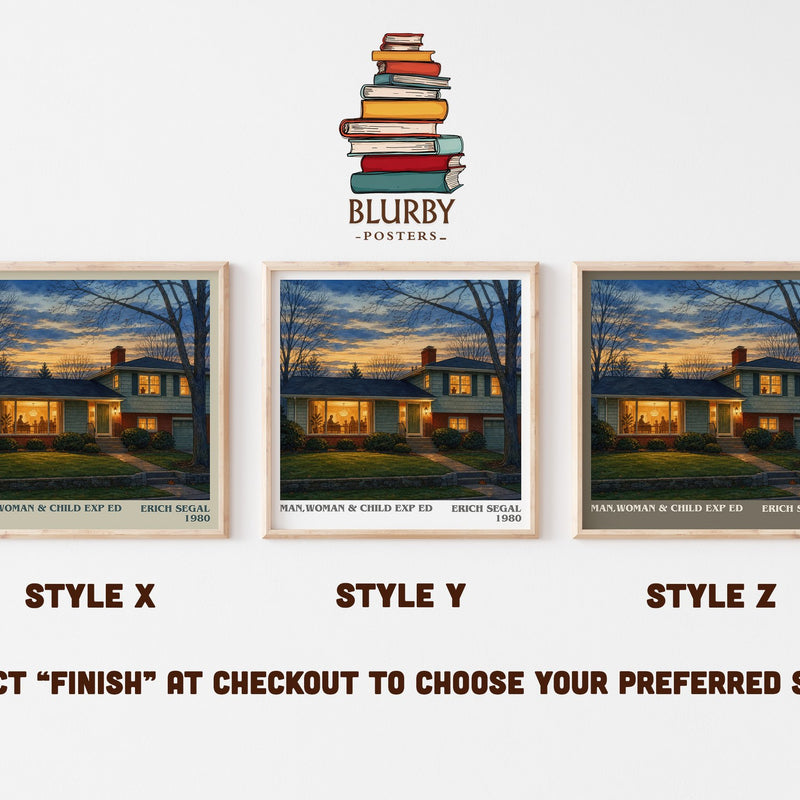 Man,woman & Child Exp Ed literary print in frame leaning in hallway – contemporary fiction wall art