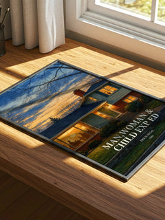 Man,woman & Child Exp Ed watercolour book poster framed on wall – contemporary fiction wall art