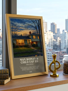 Man,woman & Child Exp Ed bookish print framed by window – literary home decor
