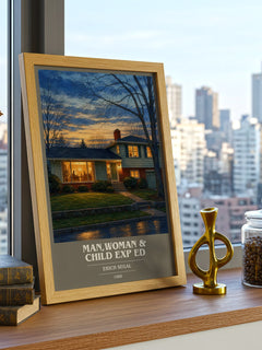 Man,woman & Child Exp Ed book cover print framed by window – literary home decor