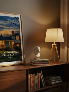 Man,woman & Child Exp Ed watercolour print on bookshelf – Erich Segal fan gift