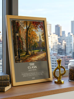 The class Bookish Wall Art by Erich Segal – framed print on a city-view windowsill