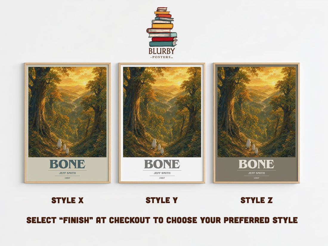Bone book cover print in frame leaning in hallway – fantasy wall art (mockup)