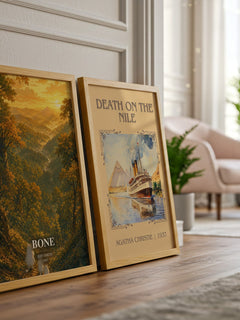 Bone watercolour print framed by window – literary home decor