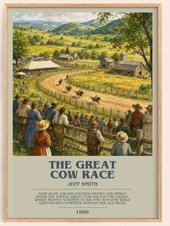 The Great Cow Race bookish book poster by Jeff Smith – framed literary art print
