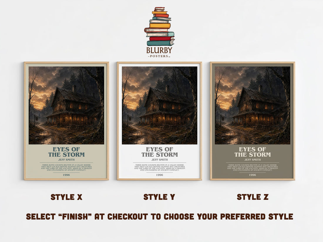 Eyes of the Storm bookish print in frame leaning in hallway – fantasy wall art (mockup)