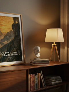 Rock Jaw Master of the Easter Border watercolour print on bookshelf – Jeff Smith fan gift