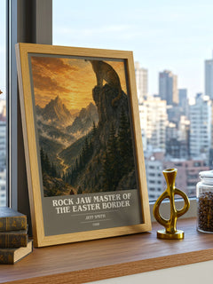 Rock Jaw Master of the Easter Border book cover print framed by window – literary home decor