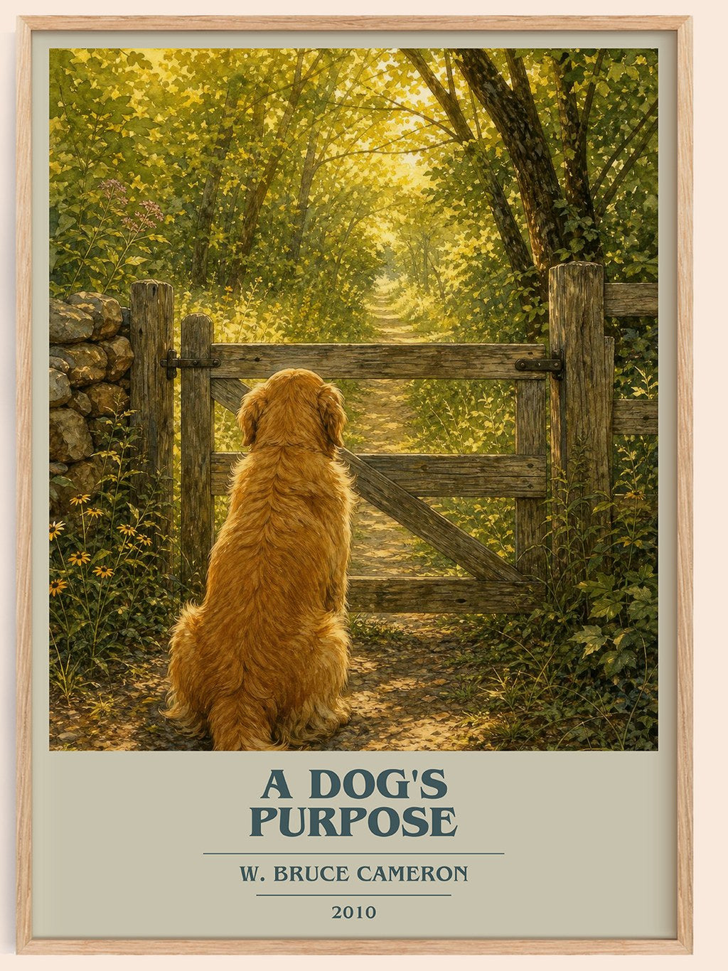 A Dog's Purpose book cover book poster by W. Bruce Cameron – framed literary art print