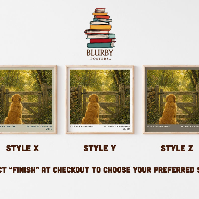 A Dog's Purpose literary print in frame leaning in hallway – contemporary fiction wall art