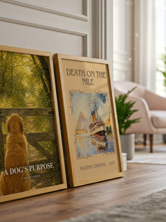 A Dog's Purpose watercolour print framed by window – literary home decor