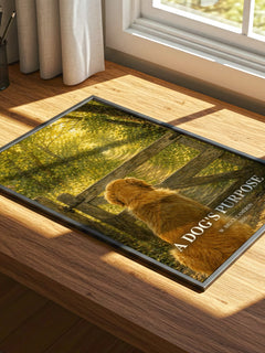 A Dog's Purpose watercolour book poster framed on wall – contemporary fiction wall art